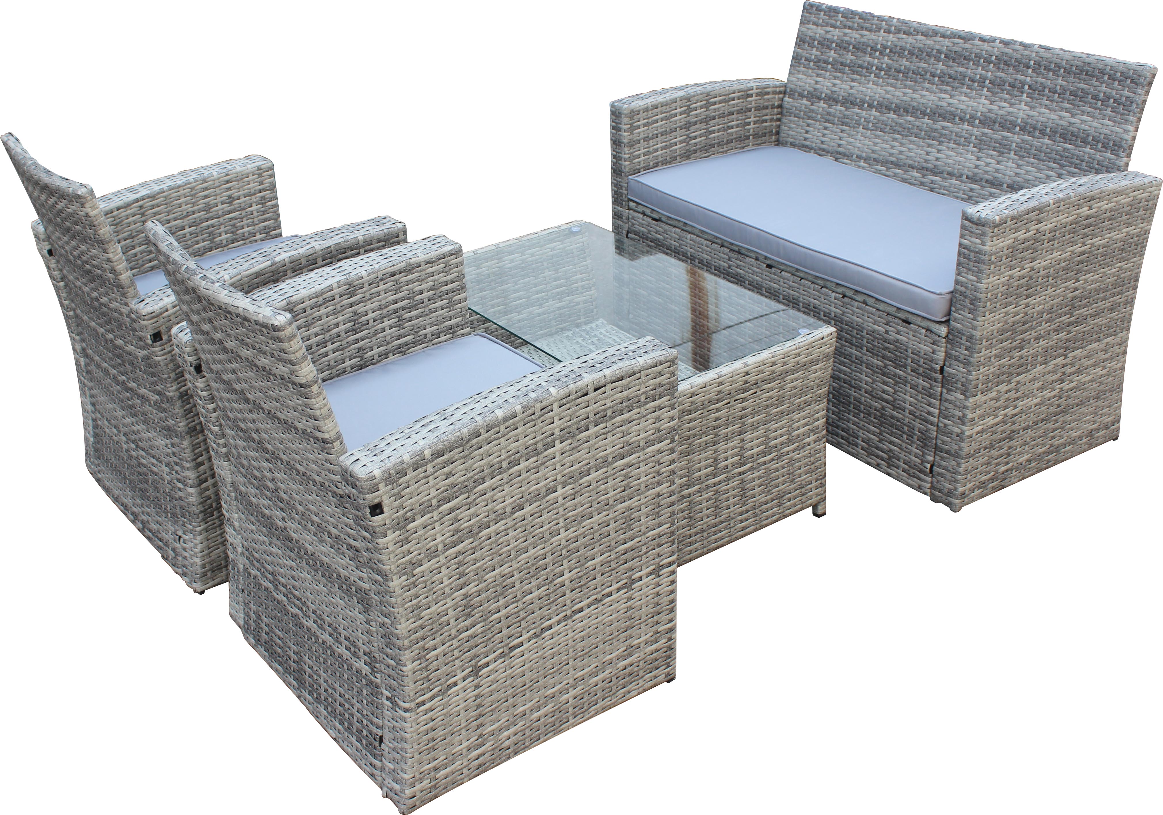 Set mobilier gradina, gri, ratan, 4 persoane, 4 piese, masa + canapea + 2 scaune, include perne • Home Decor