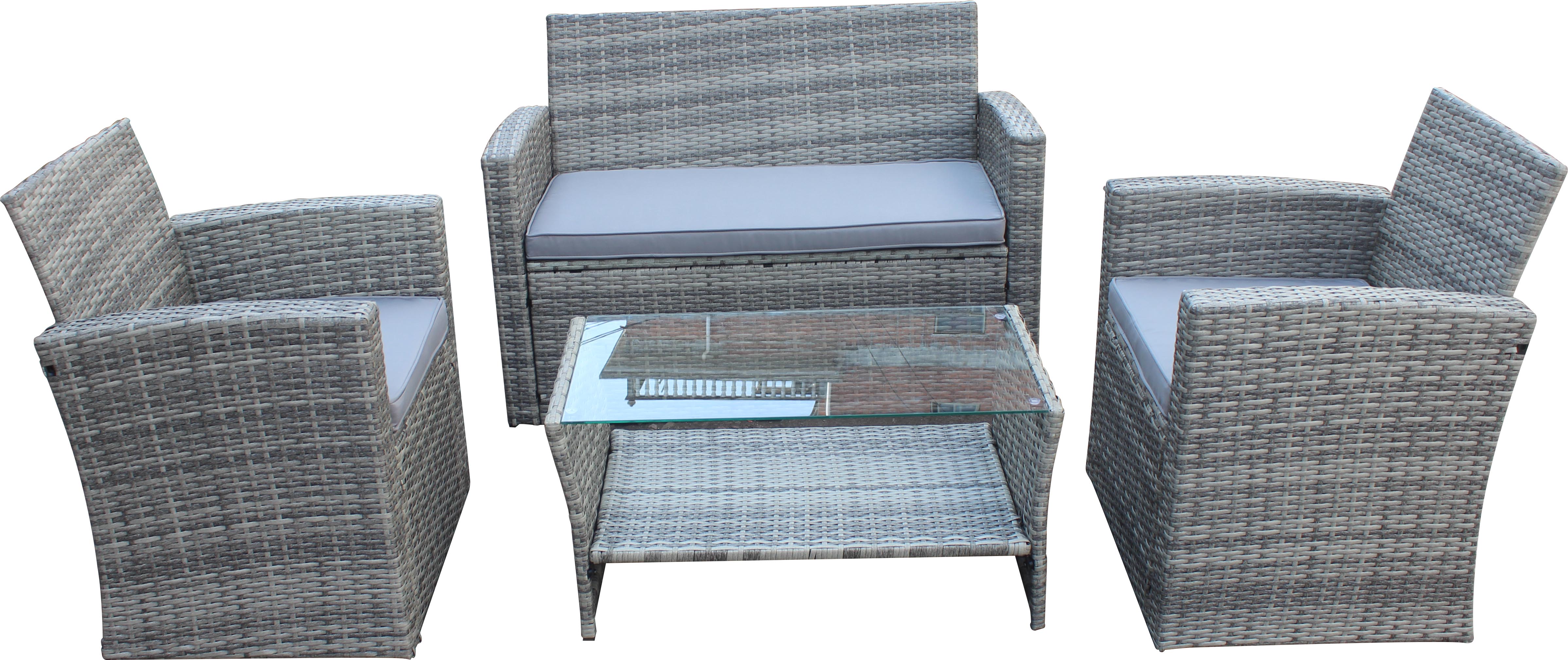 Set mobilier gradina, gri, ratan, 4 persoane, 4 piese, masa + canapea + 2 scaune, include perne • Home Decor