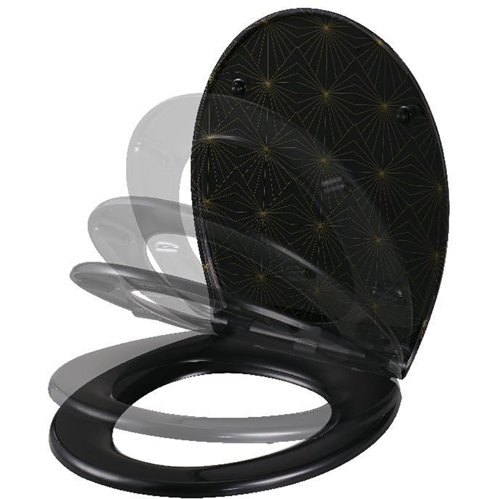 Capac WC GOODHOME Diani, inchidere lenta, plastic, negru/auriu