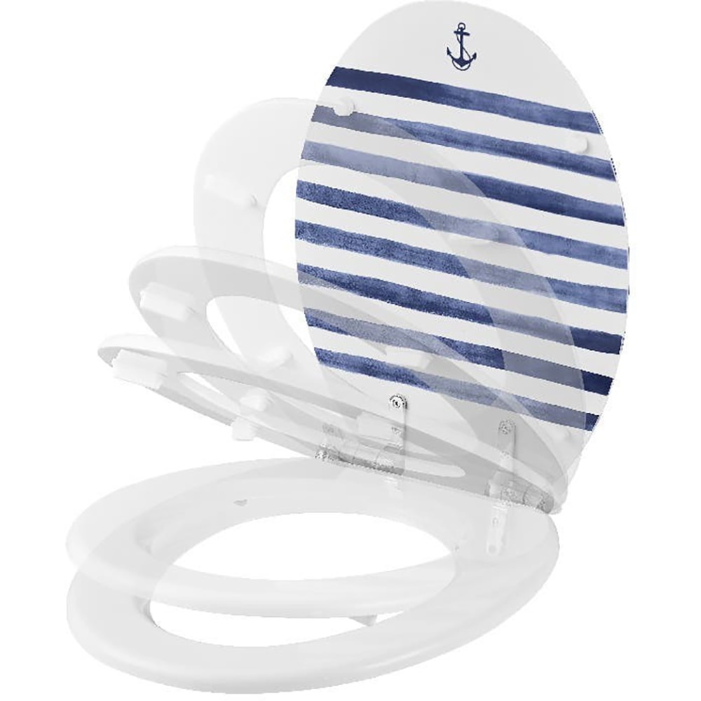 Capac WC GOODHOME Pilica, inchidere lenta, MDF, alb/albastru