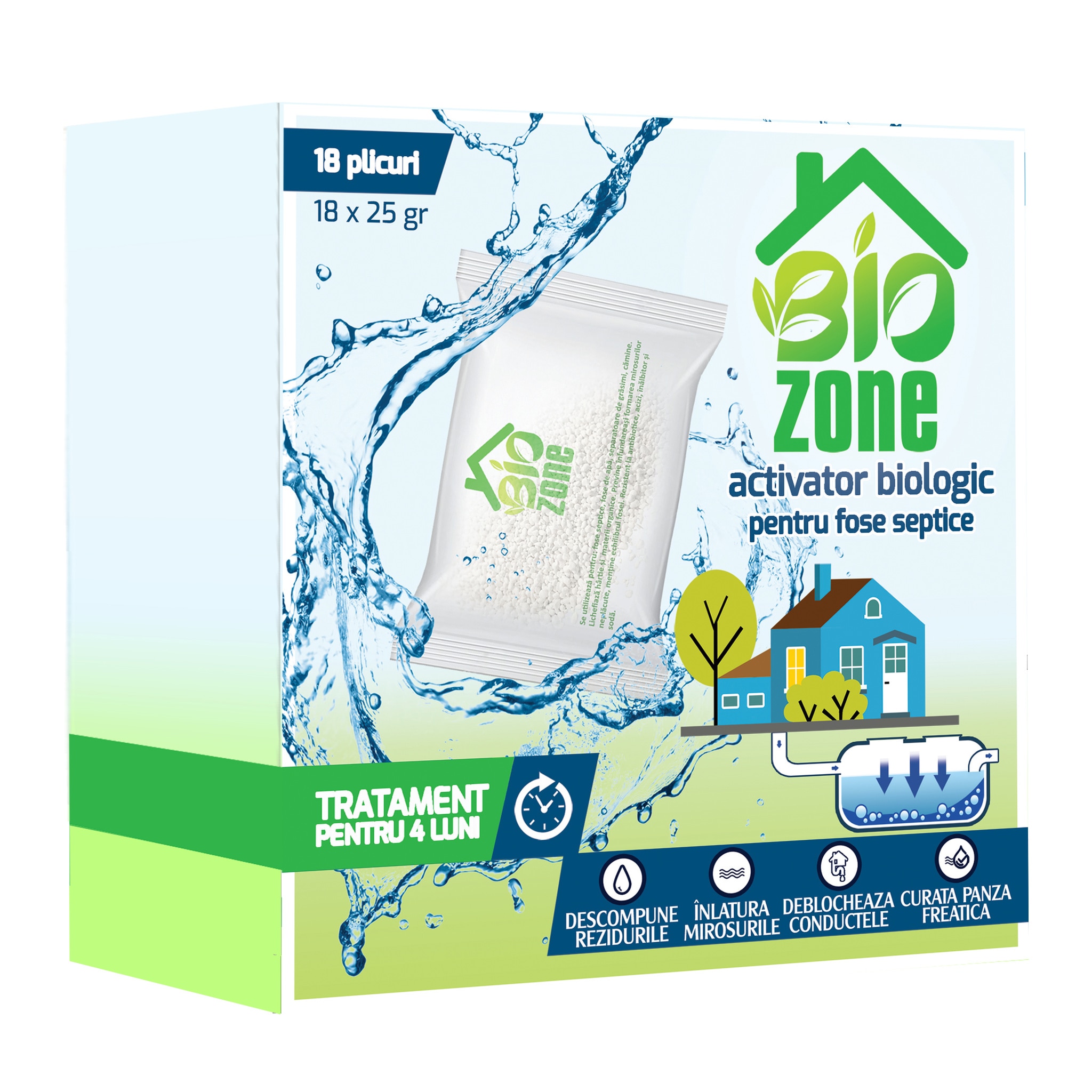 Activator biologic pentru fose septice, 18 plicuri, tratament 4 luni  Biozone