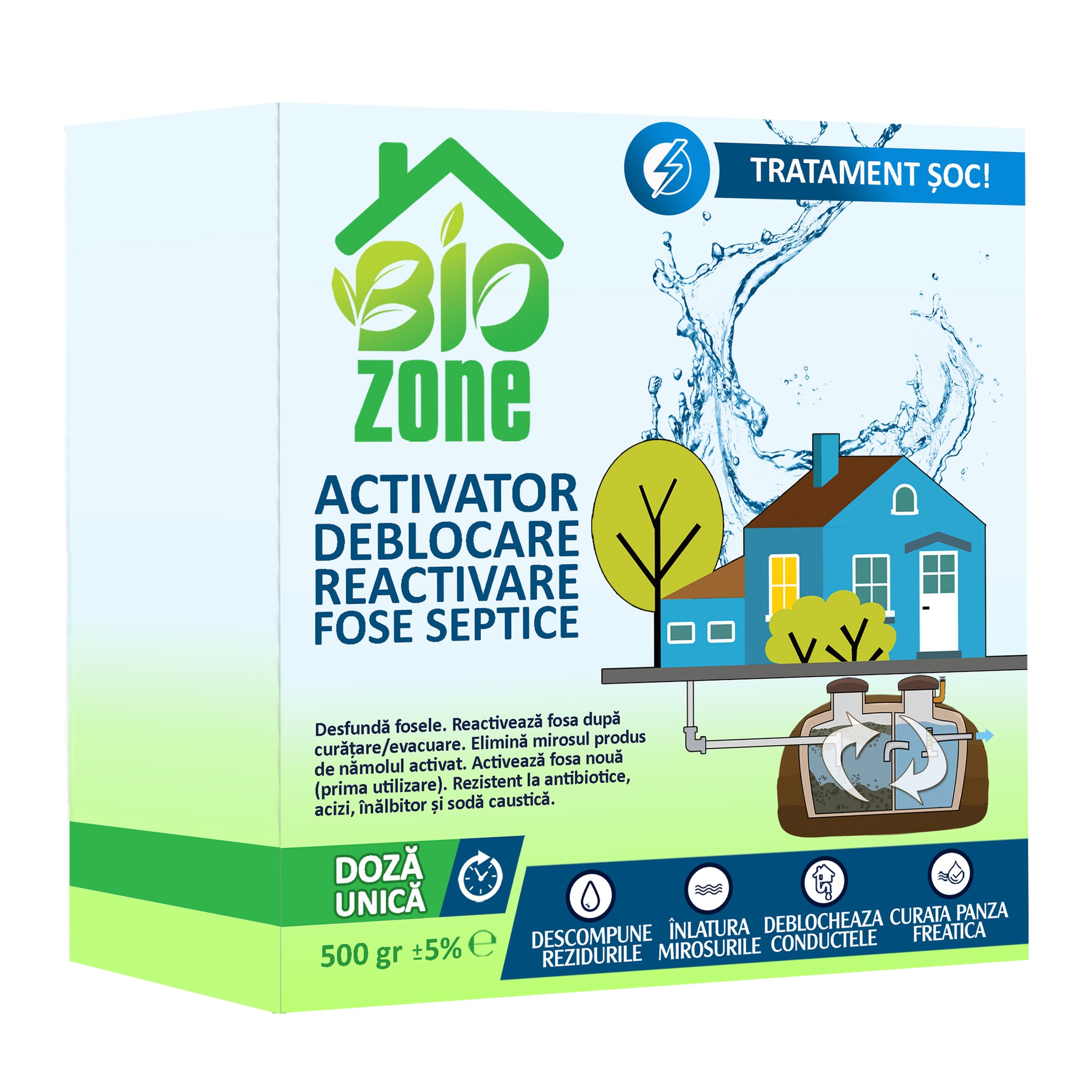 Activator deblocare reactivare fosa septica, 500 g  Biozone