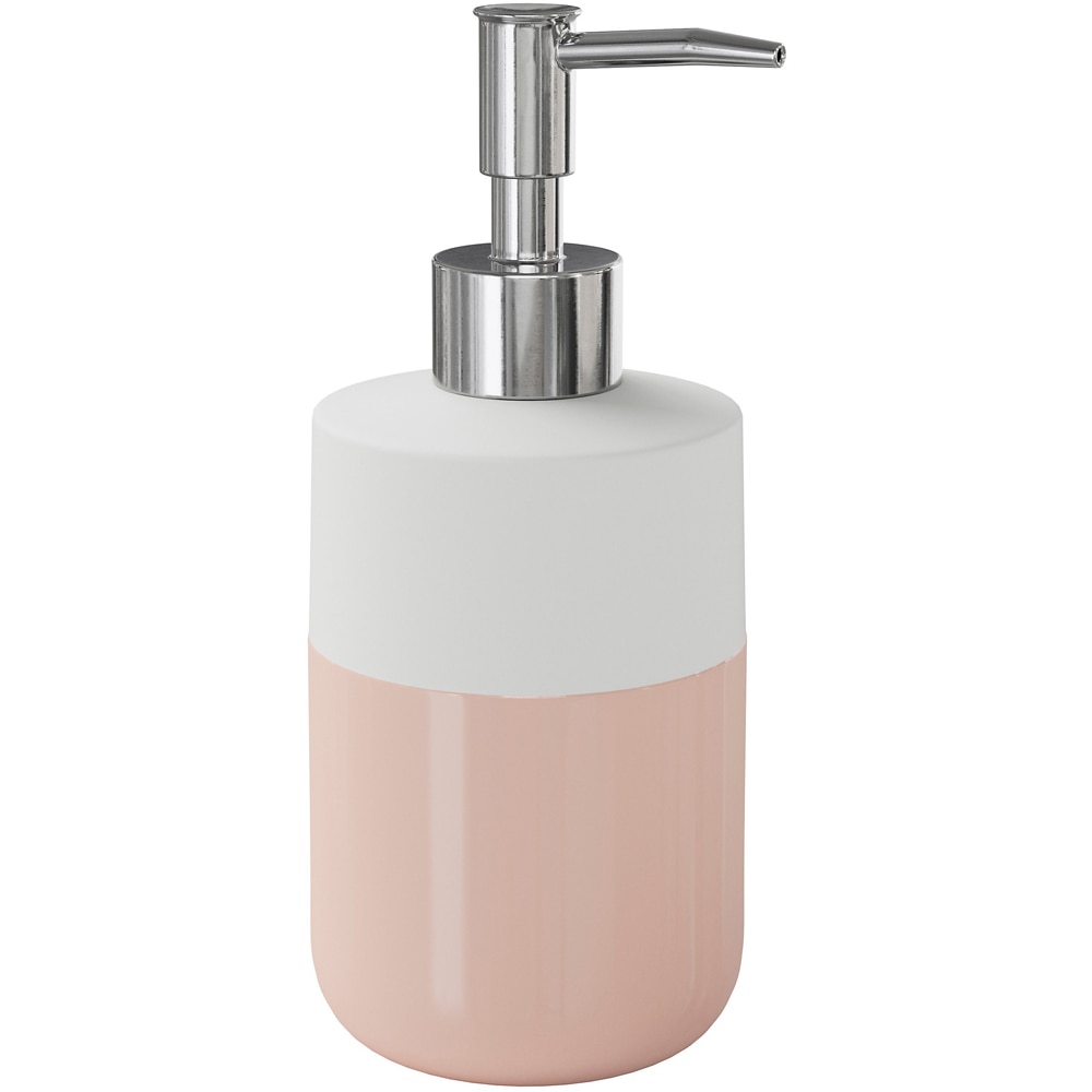 Dozator sapun Koros GoodHome, 7.5x7.5x18.2 cm, 370 ml, ceramica, alb-roz