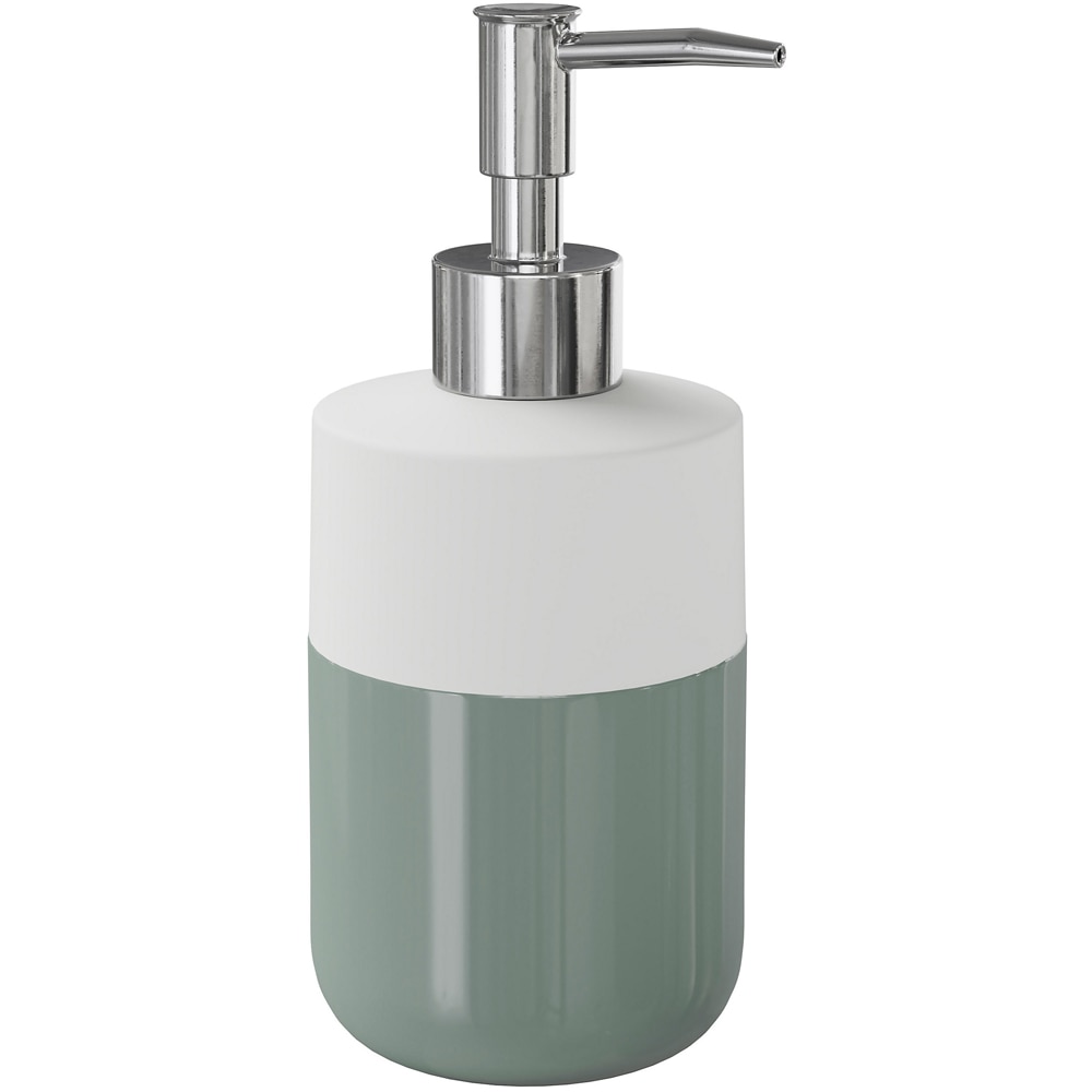 Dozator sapun Koros GoodHome, 7.5x7.5x18.2 cm, 370 ml, ceramica, alb-gri