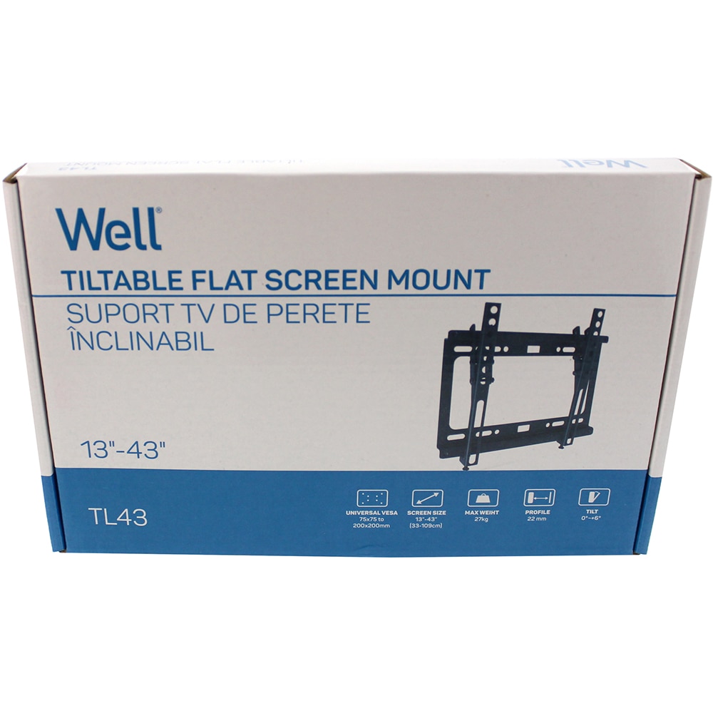 Suport TV perete WELL TVS-LCD-TL43-WL, reglabil, 13-43", 27kg, negru
