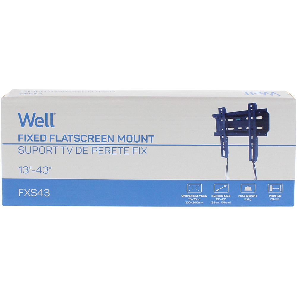 Suport TV perete WELL FXS43, reglabil, 13-43", 25kg, negru