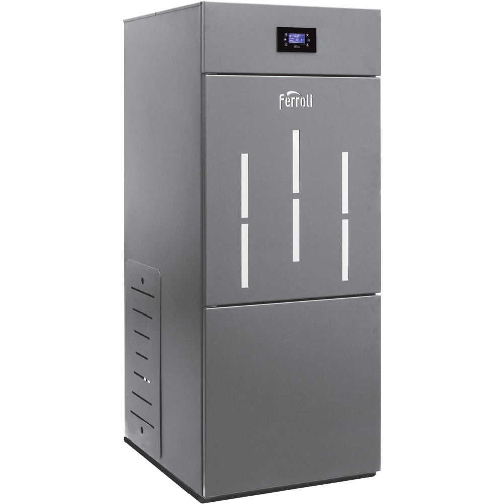 Cazan pe peleti din otel, gri, 30 kW, 220 V, 65 litri, 70 x 79 x 165 cm • Ferroli Biopellet PRO 30