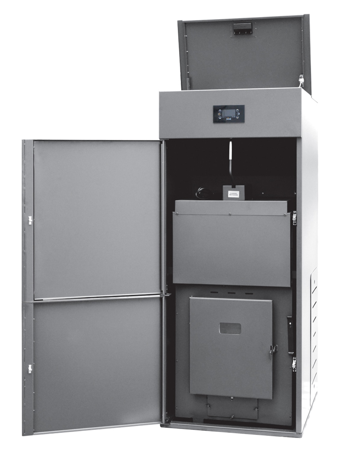 Cazan pe peleti din otel, gri, 30 kW, 220 V, 65 litri, 70 x 79 x 165 cm • Ferroli Biopellet PRO 30