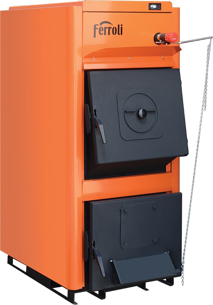 Cazan pe lemne din otel, portocaliu, 30 kW, 3 bar, 102 litri, 55 x 102,5 x 118,5 cm • Ferroli FSB PRO N 30