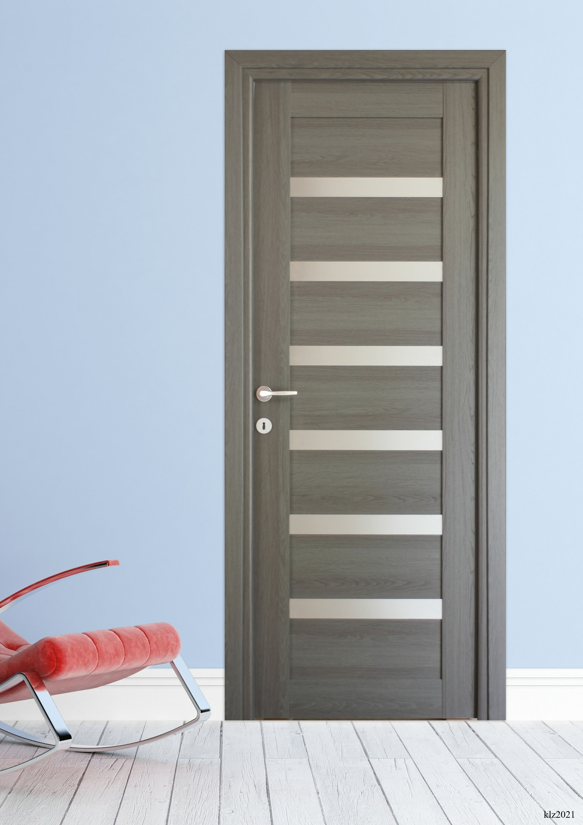 Usa de interior, geam/mdf, antracit, reversibila, 203 x 68 cm  Linneya