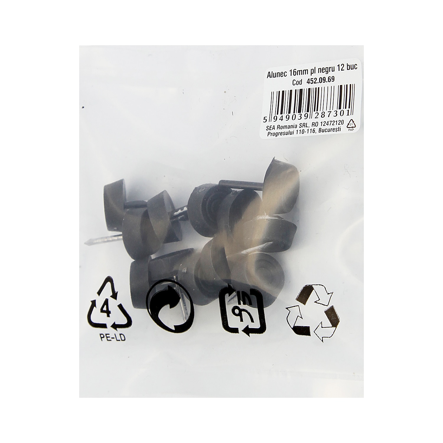 Alunecator cui 16x h5mm negru 12buc