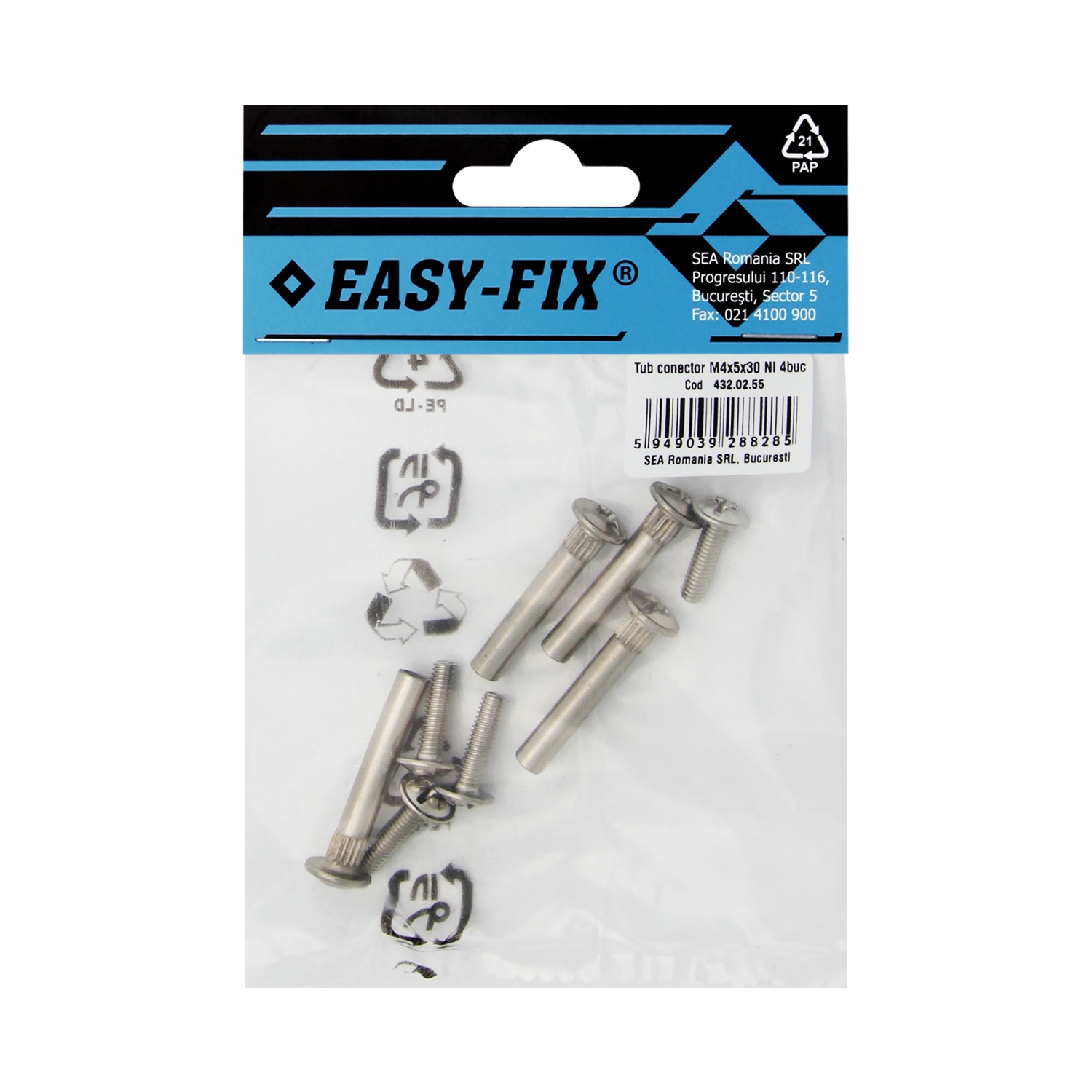 Set tub conector si suruburi m4x5x30 ni 4buc