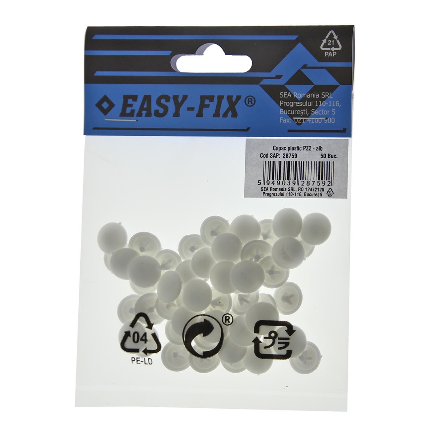 Capac plastic pz2 alb 50buc