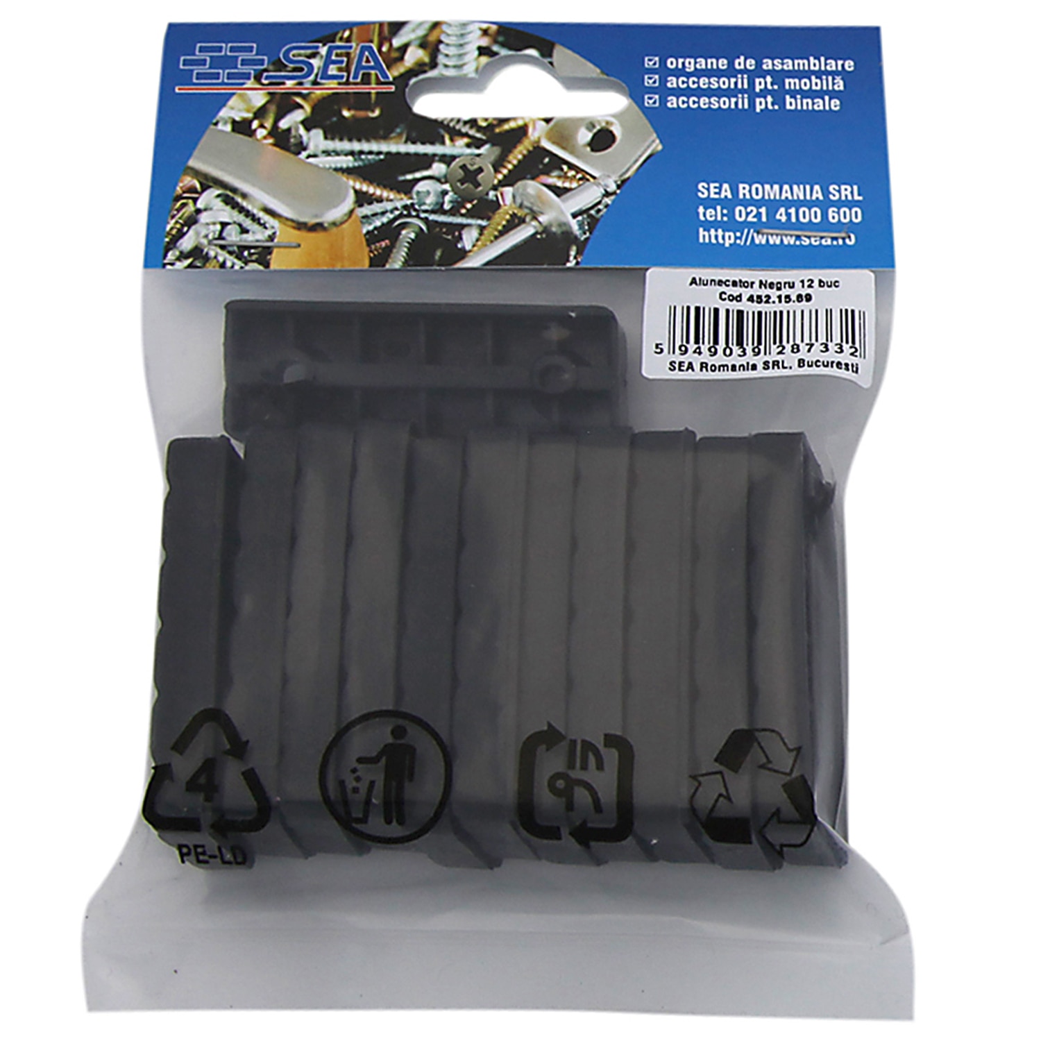 Alunecator 53x19mm negru 12buc