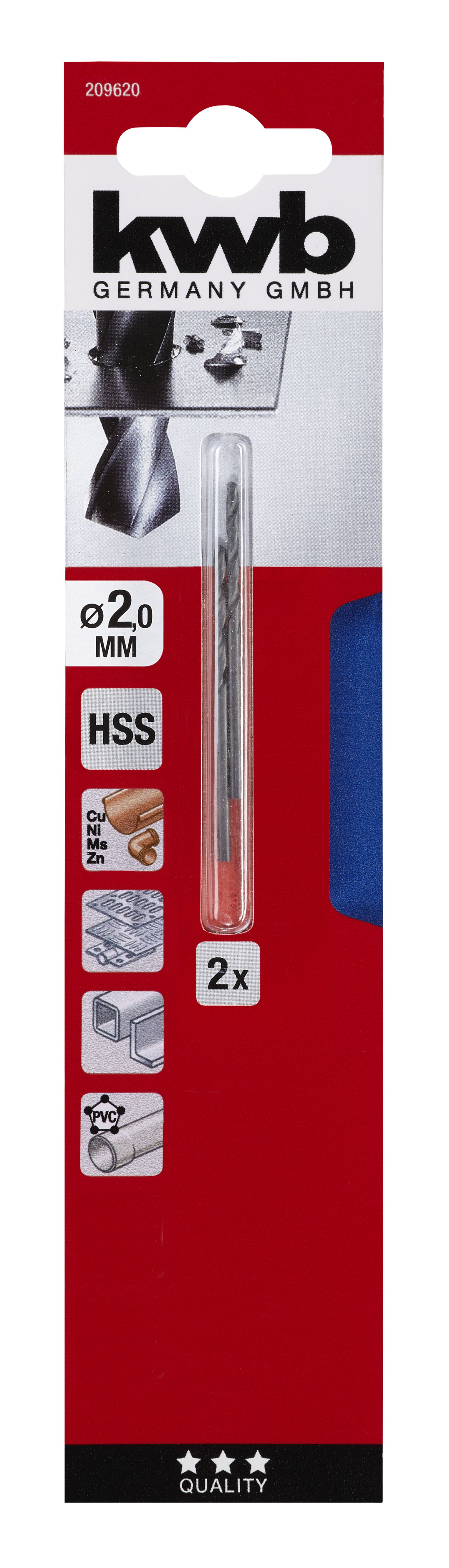 Set 2 burghie metal Kwb, HSS forjat, 2 mm