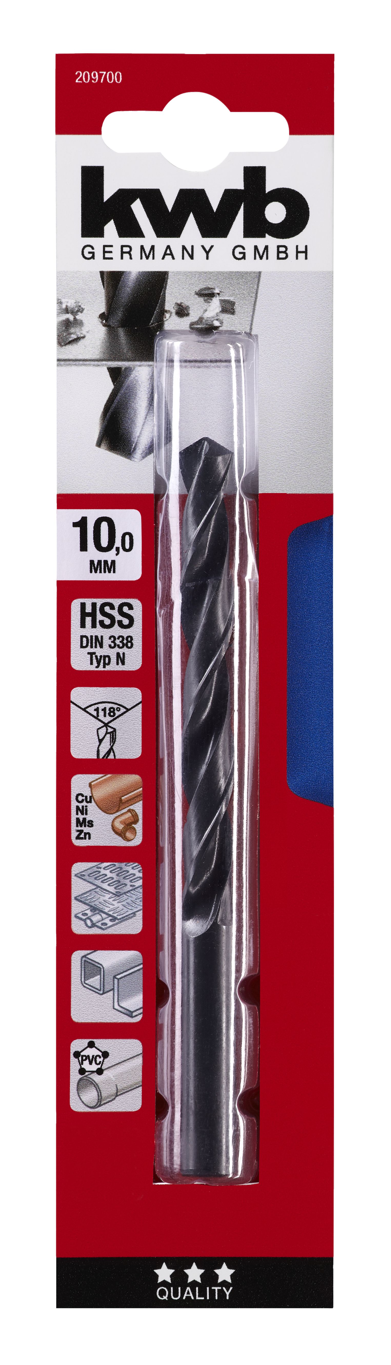 Burghiu metal, 10 mm, HSS forjat  Kwb