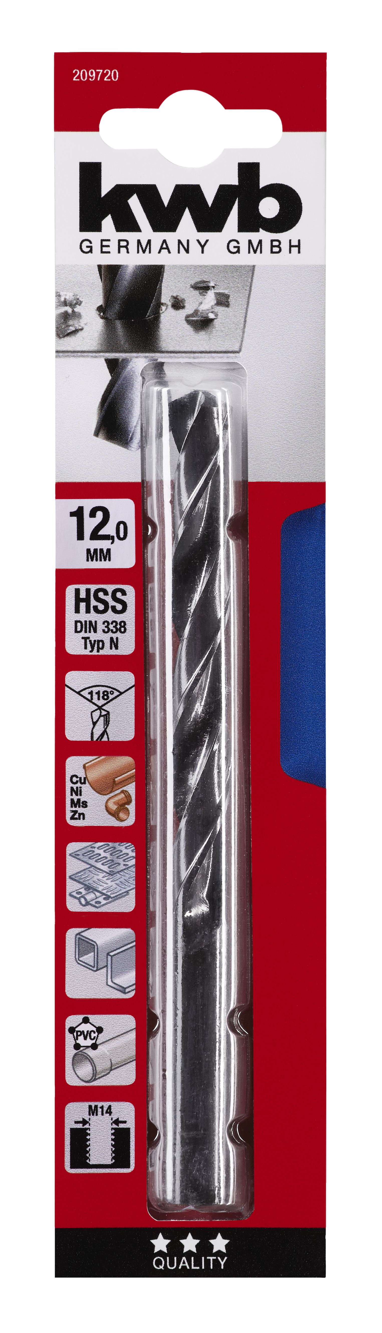 Burghiu metal, 12 mm, HSS forjat  Kwb