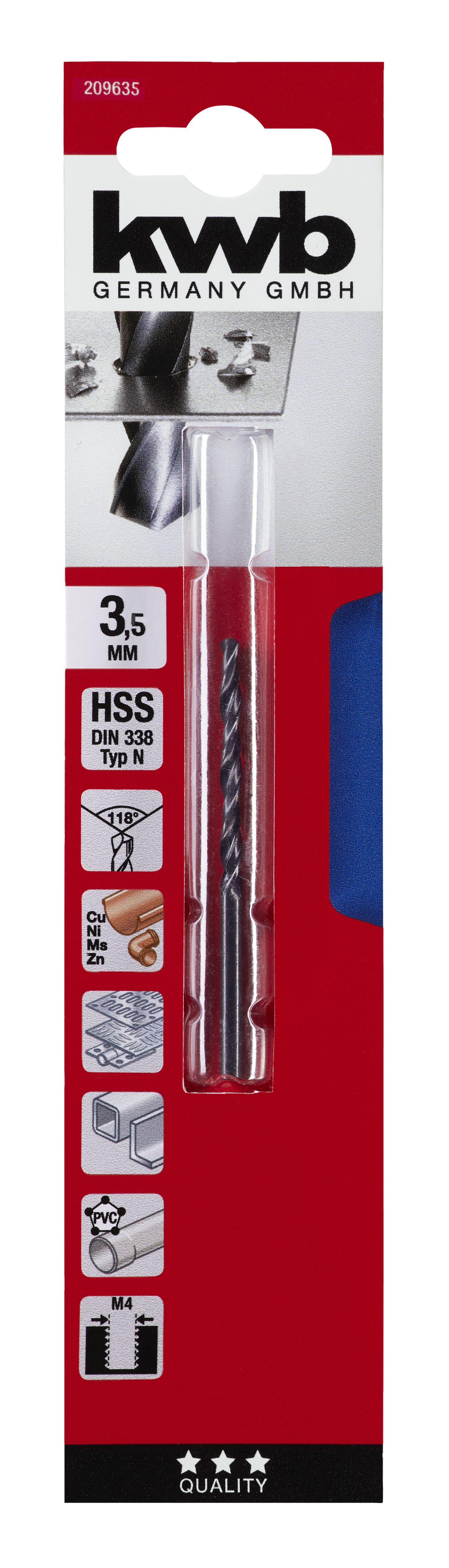 Burghiu metal, 3.5 mm, HSS forjat  Kwb