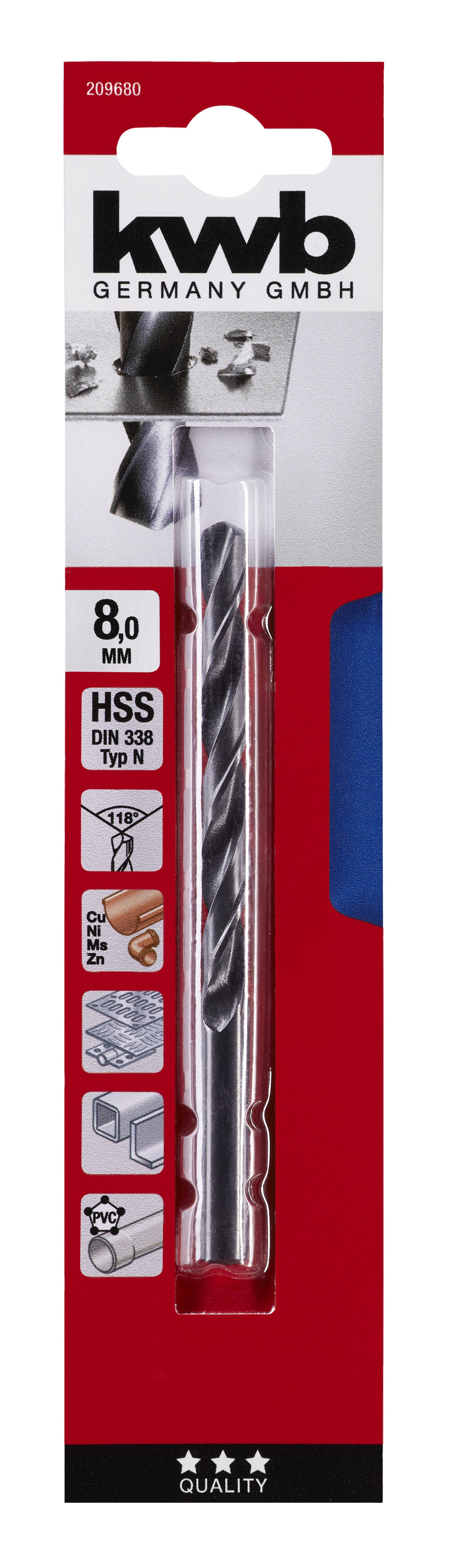 Burghiu metal, 8 mm, HSS forjat  Kwb