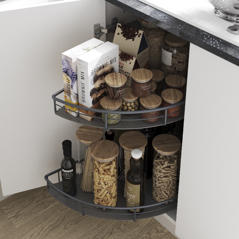 Raft pentru dulap colt GOODHOME Pebre, 2 rafturi, sarcina max 20 kg, 67.3 x 45.6 x 9.2 cm, plastic si otel, antracit