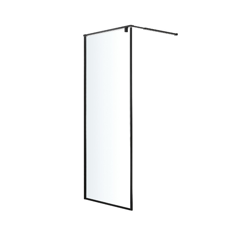 Paravan dus walk-in, metal si sticla, negru, 90 cm, 6 mm grosime  GoodHome Ezili