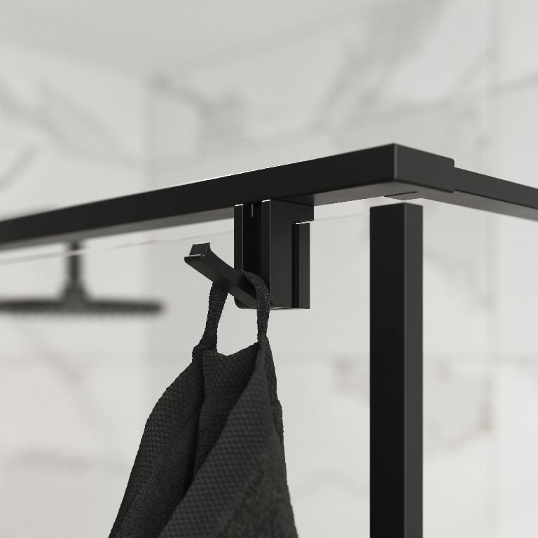 Paravan dus walk-in, metal si sticla, negru, 90 cm, 6 mm grosime  GoodHome Ezili