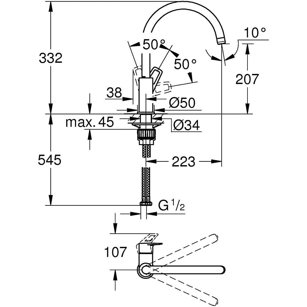 Baterie bucatarie GROHE Start Loop 30335001, pipa inalta, zinc, argintiu
