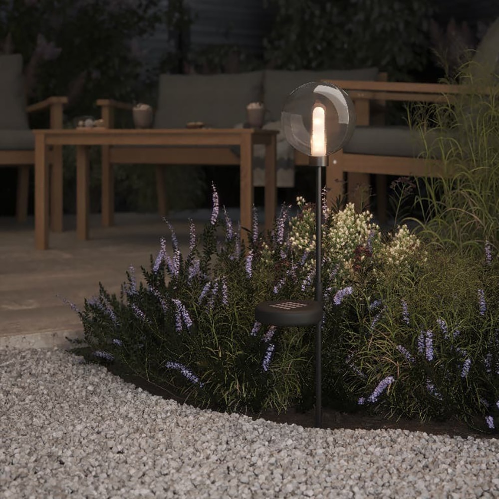 Lampa solara LED, IP44, 2000K, forma glob, negru