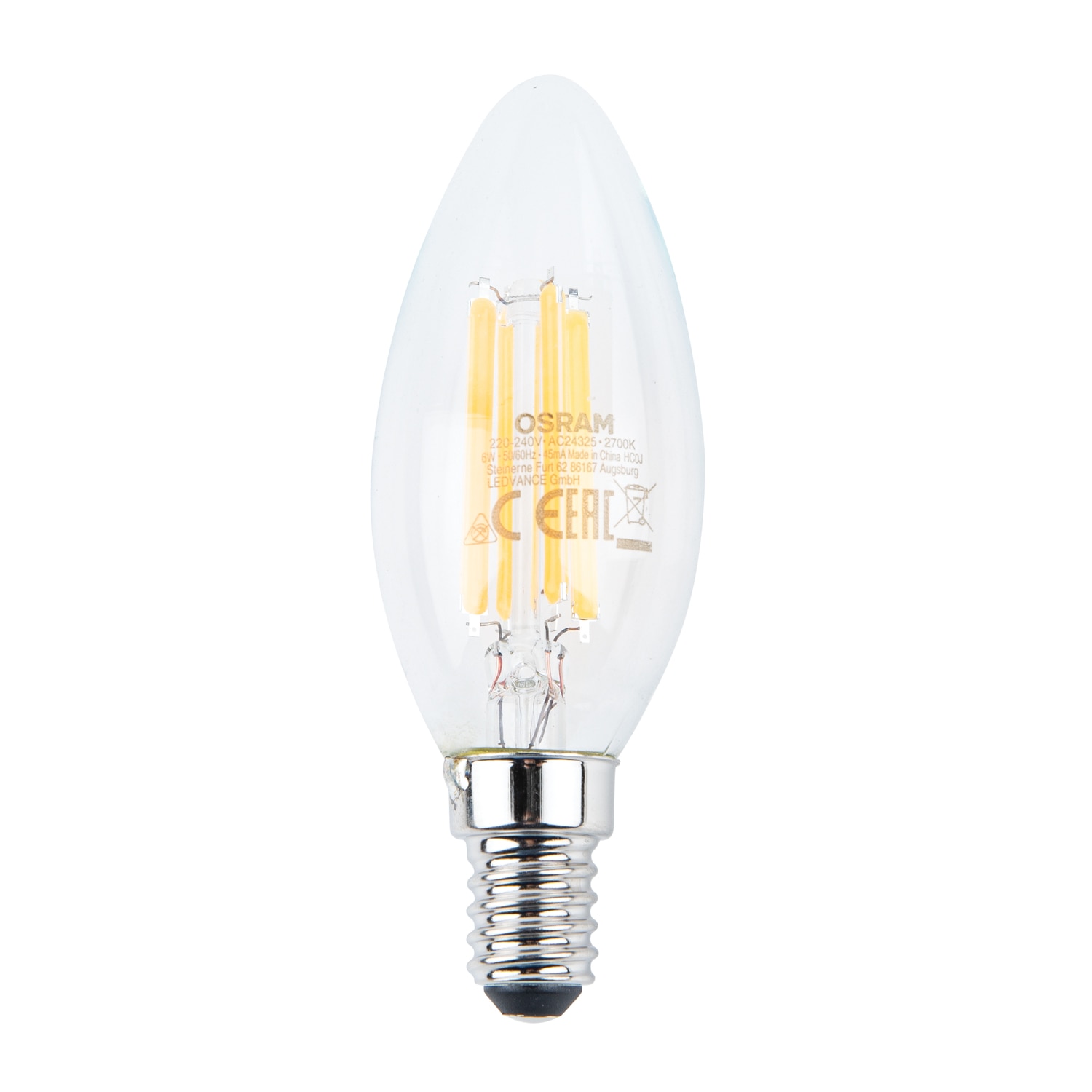 Bec LED, E14, 60W, 2700K, sticla, model clasic • Osram Superstar