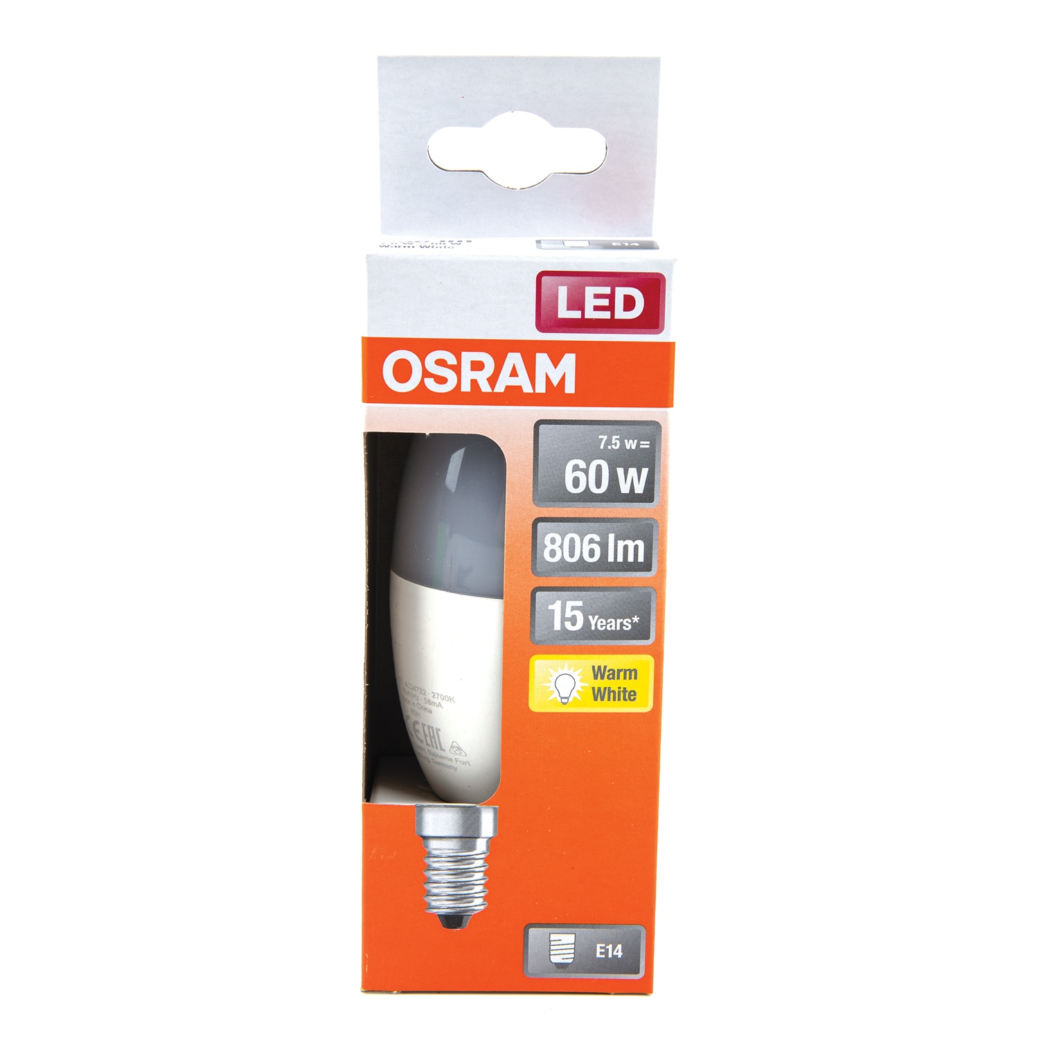 Bec LED, E14, 60W, 2700K, sticla, model lumanare • Osram Star Classic