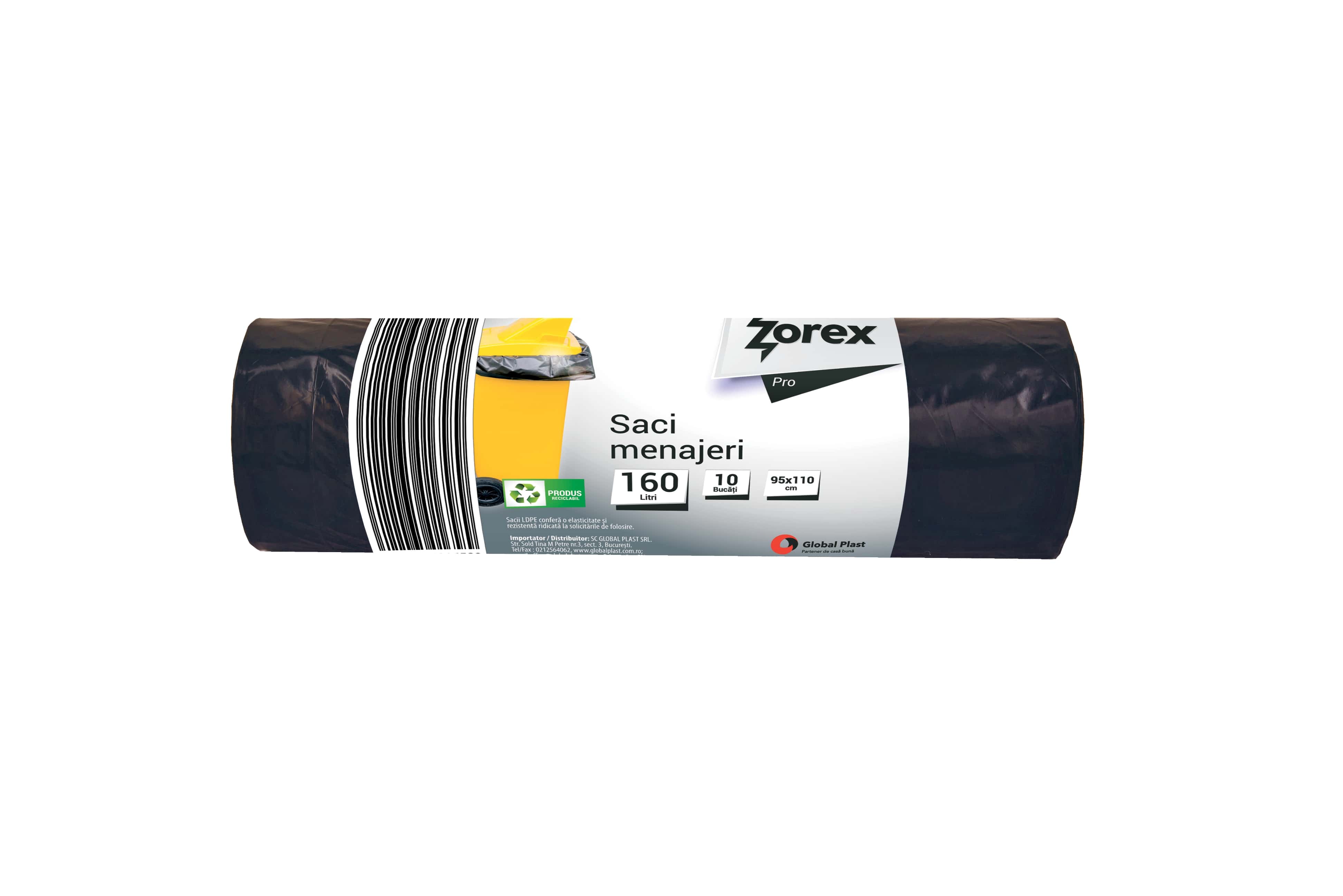 Saci menajeri, negru, 160 L, 10 buc/rola