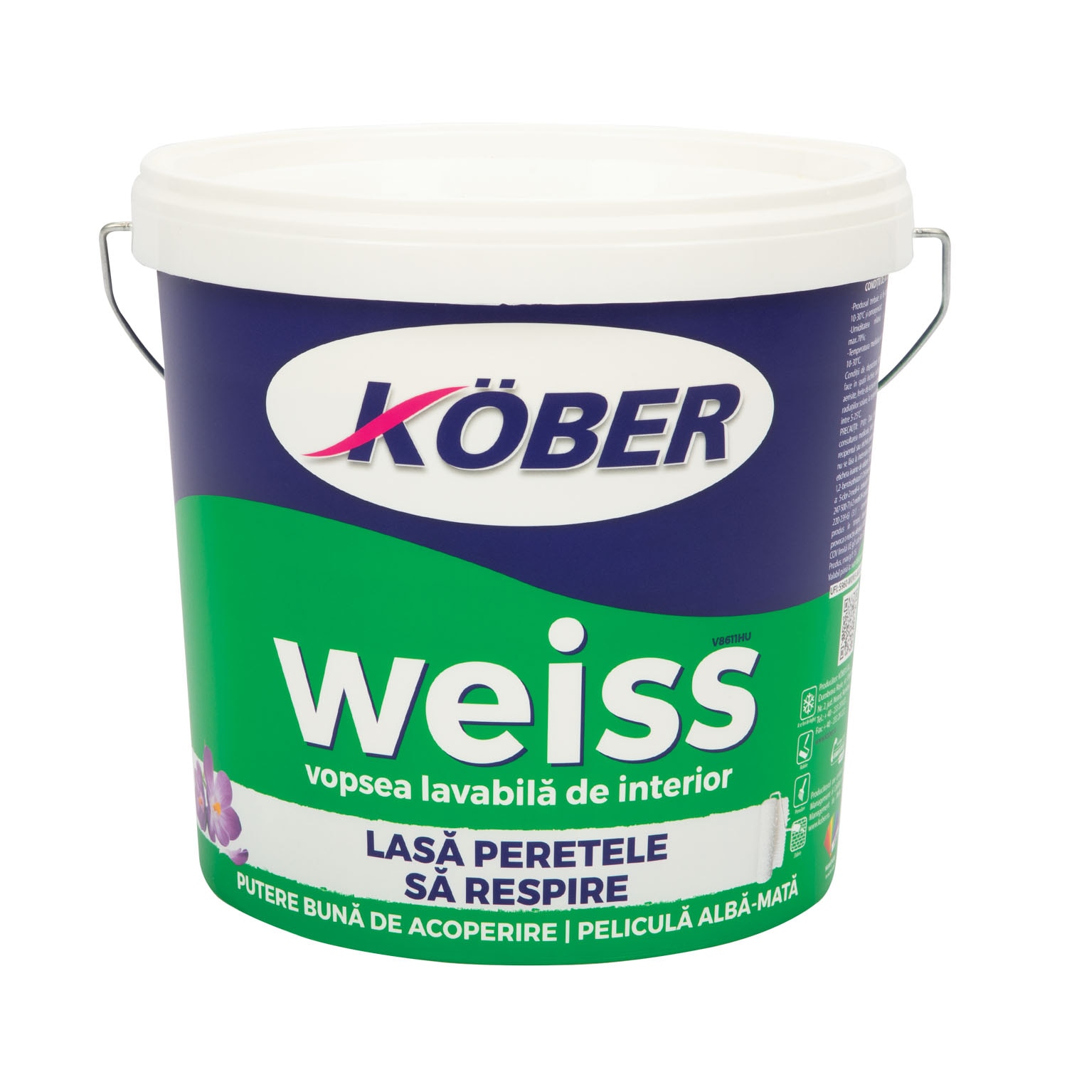 Vopsea lavabila Kober Weiss, alb, 8.5 L, Interior