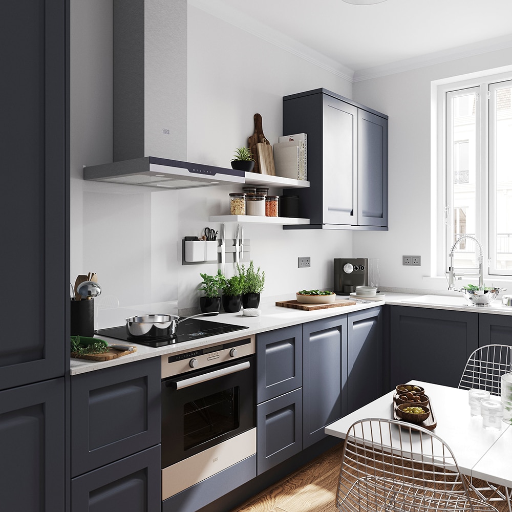 Front usa GOODHOME Garcinia, 14.7 x 71.5 cm, albastru mat