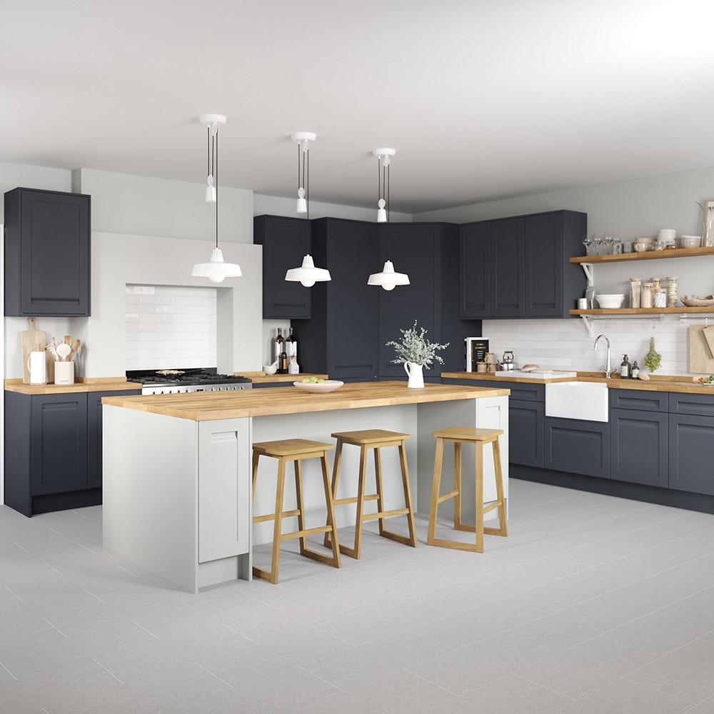 Front usa GOODHOME Garcinia, 14.7 x 71.5 cm, albastru mat