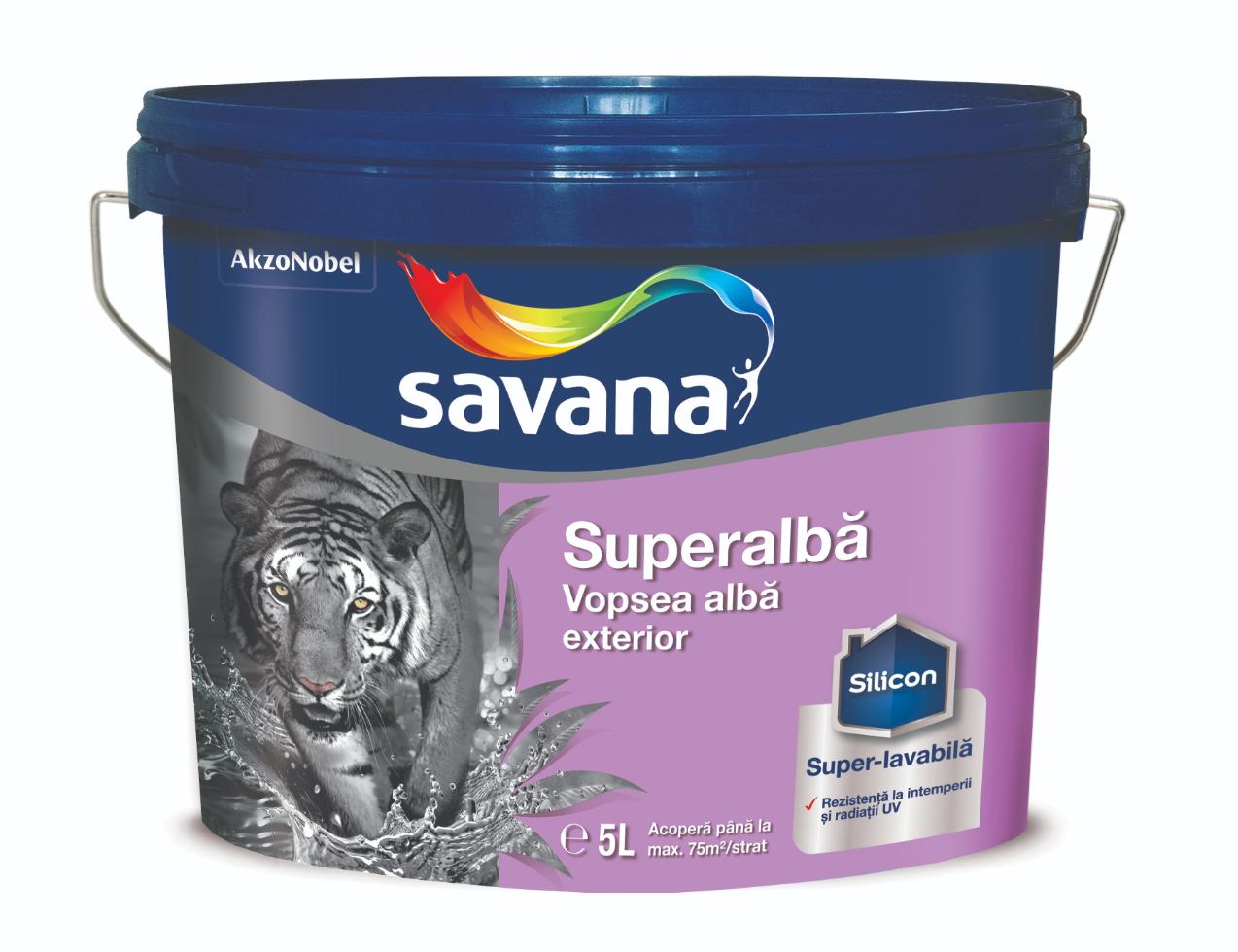 Savana vopsea superlavabila,superalba,pentru exterior SILICON 5L