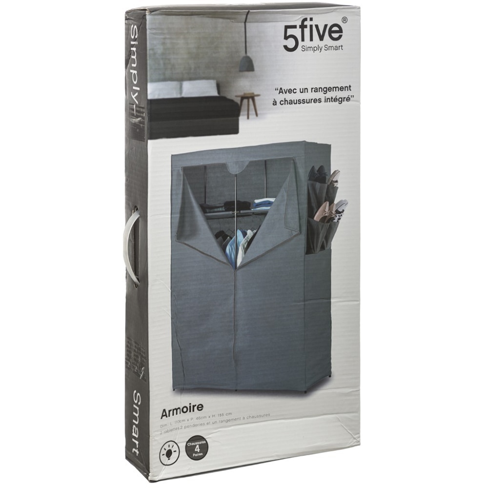 Dulap textil cu 2 etajere, 110 x 45 x 158 cm, gri