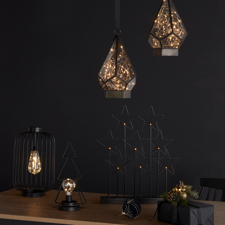 Decoratiune luminoasa Felinar, 33.5 cm, negru