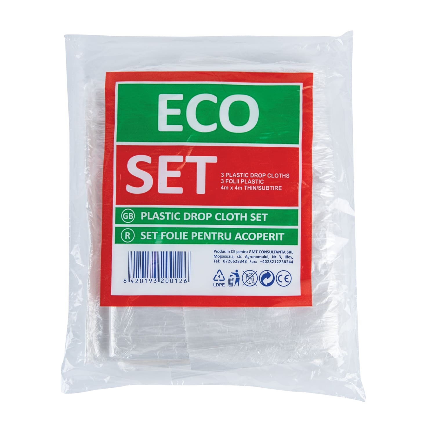 Set 3 folii protectie zugravit, 4 x 4 m, 16 mp, Polietilena