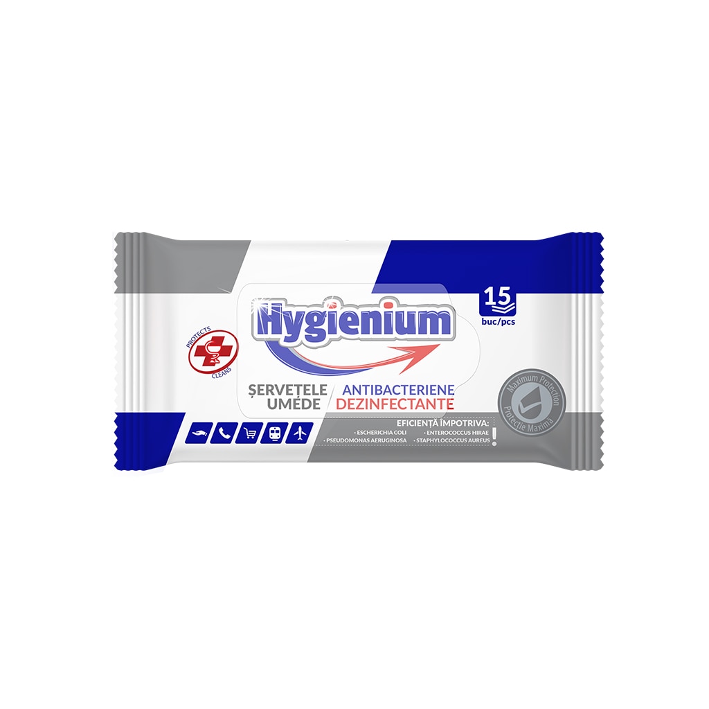 Servetele umede antibacteriene si dezinfectante, 15 buc.  Hygienium