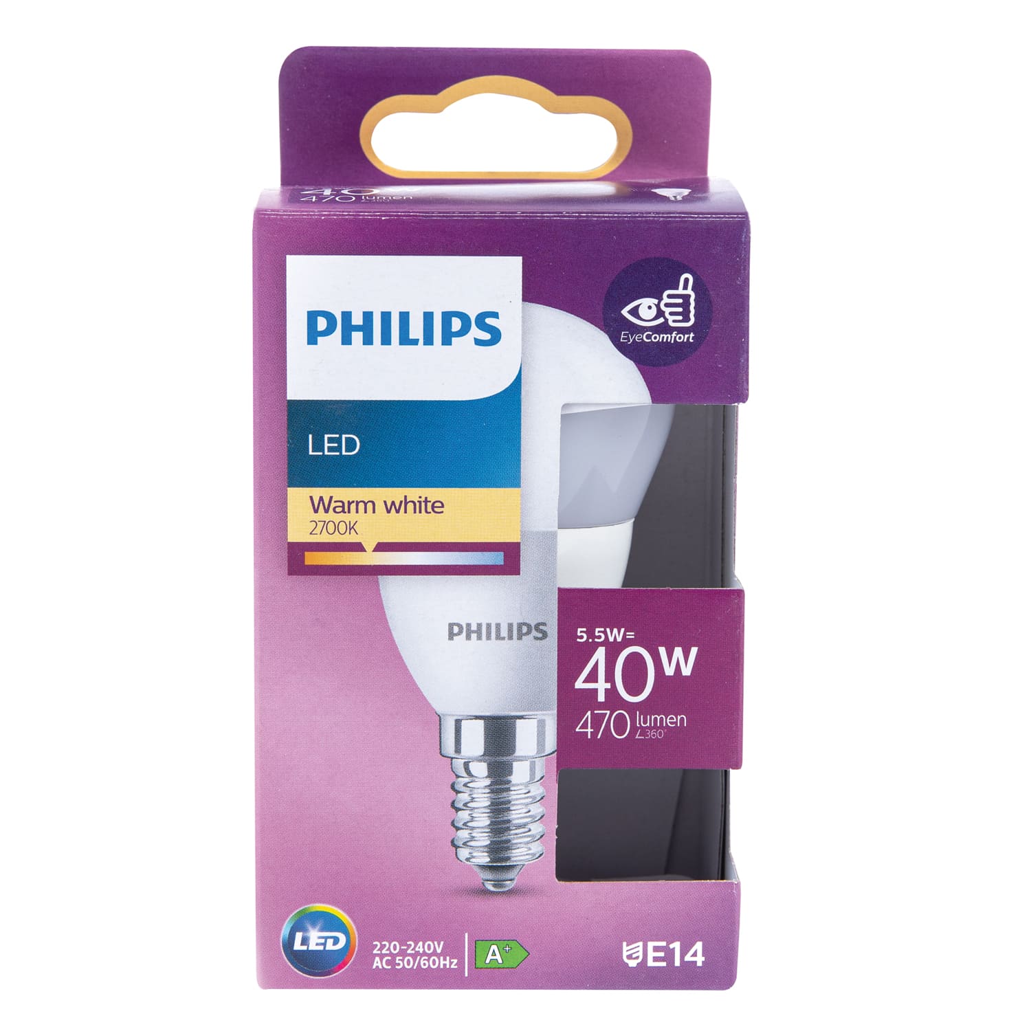 Bec LED, E14, 40W, 2700K, sticla, model lumanare Philips