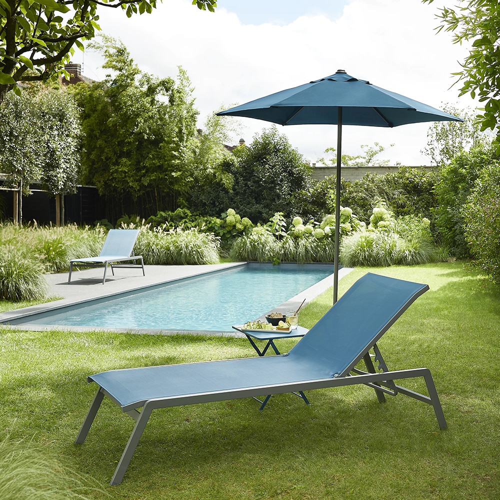 Sezlong gradina GOODHOME Batz, aluminiu, 195 x 59 x 92.5 cm, albastru