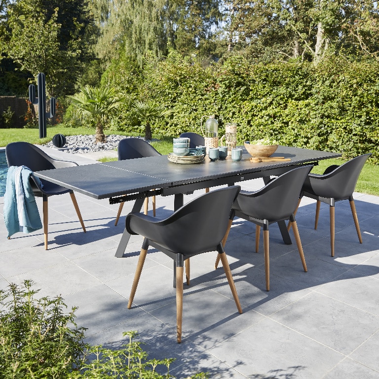 Scaun de gradina si terasa GoodHome Kiwee, negru, plastic, 58 x 84 x 61 cm