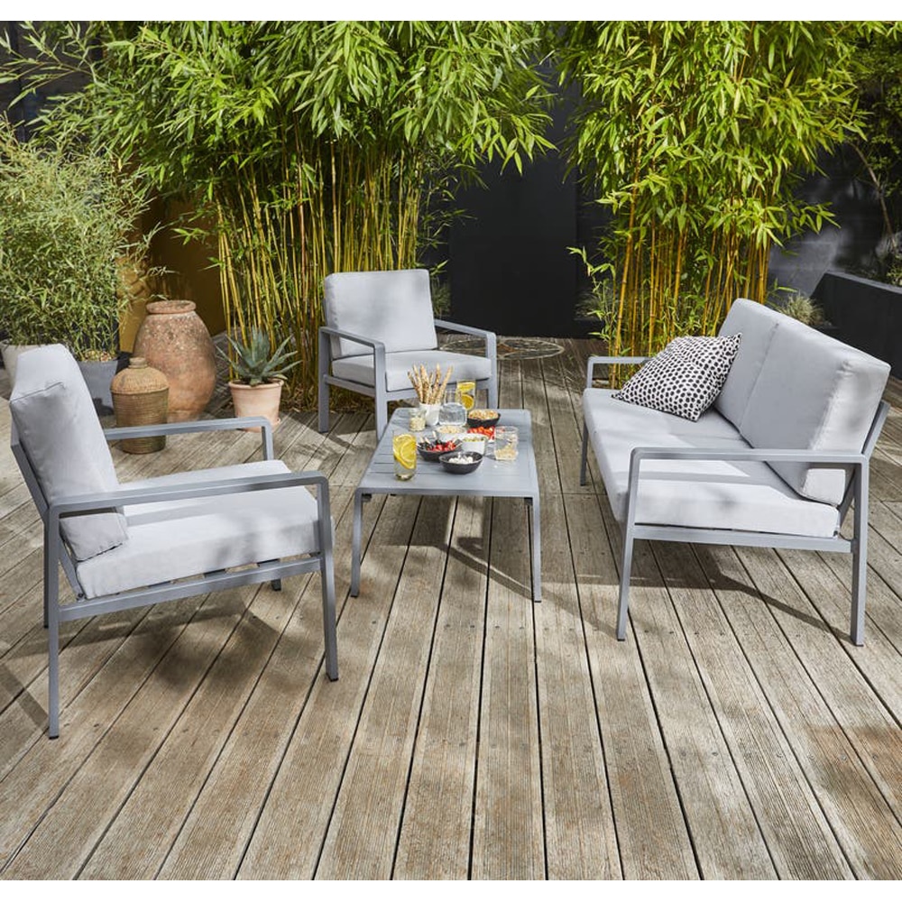 Set mobilier gradina GOODHOME Moorea, 4 piese, gri