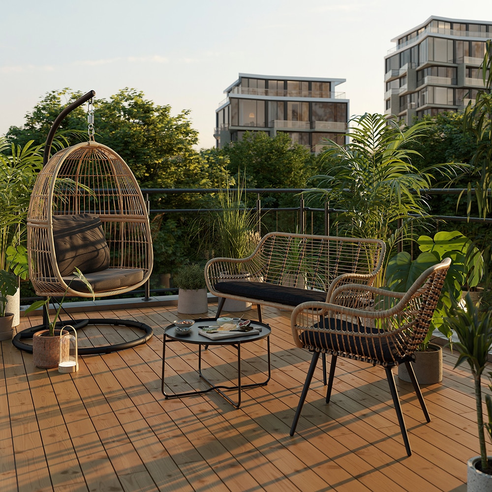 Masa terasa GOODHOME Nova, otel, 60 x 36 x 36 cm, negru