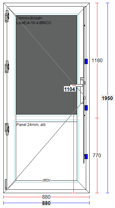 Usa termopan PVC, 4 camere, 2/3, 195 x 88 cm, alb, stanga  Tocinch