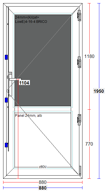 Usa termopan PVC, 4 camere, 2/3, 195 x 88 cm, alb, dreapta  Tocinch