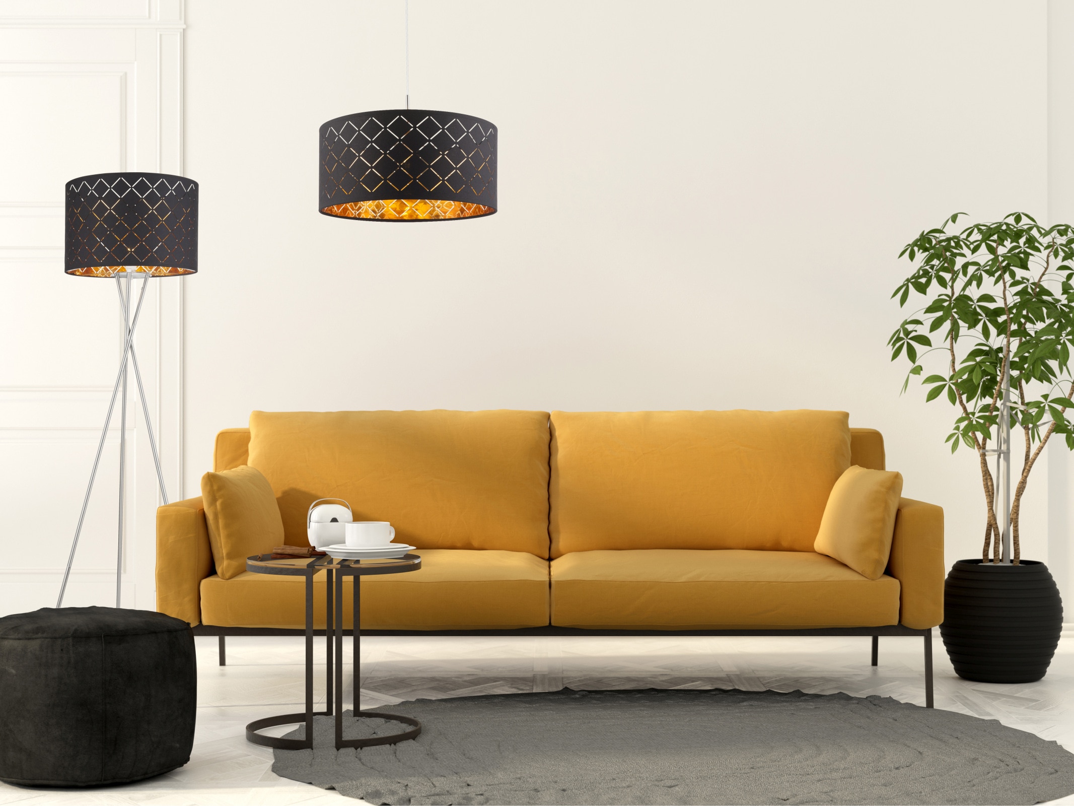 Lustra tip pendul, Negru/Auriu, 60 W, 1 x E27  Globo Clarke