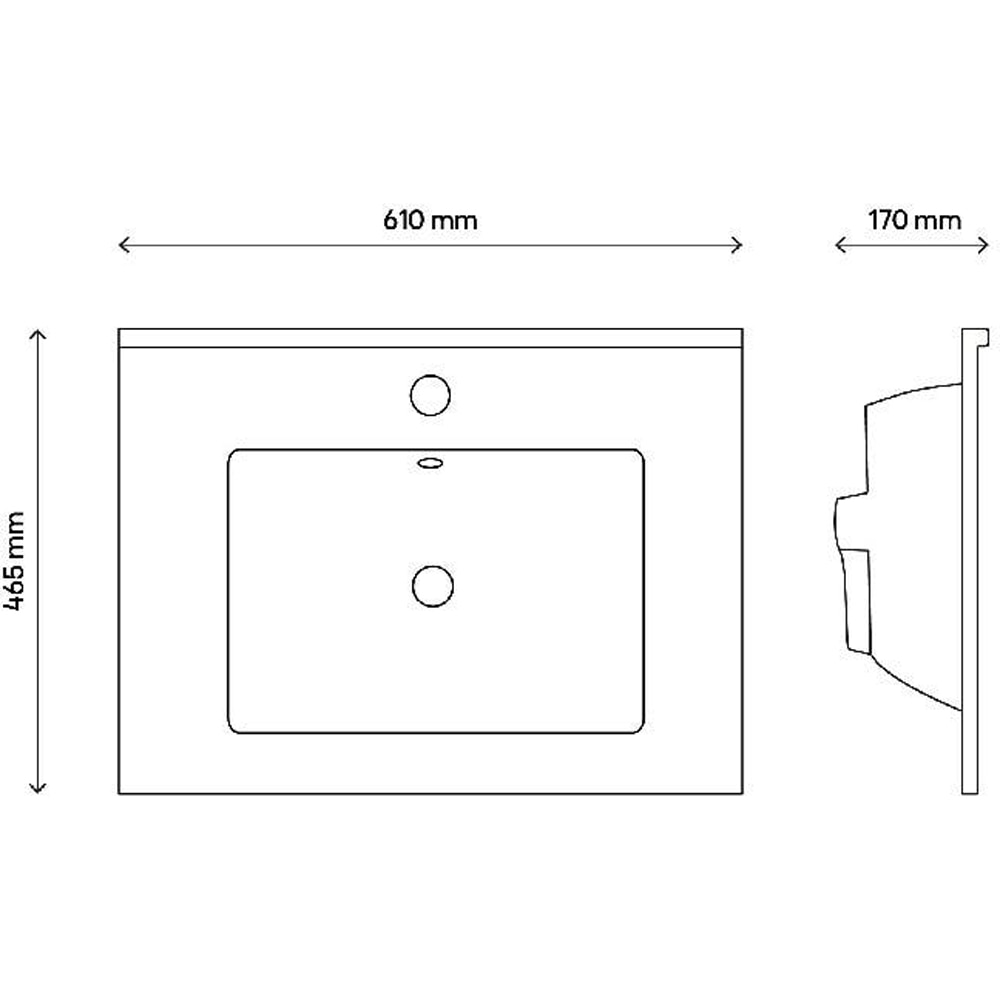 Lavoar pe blat Aruna, ceramica, 61 x 46.5 cm, alb lucios