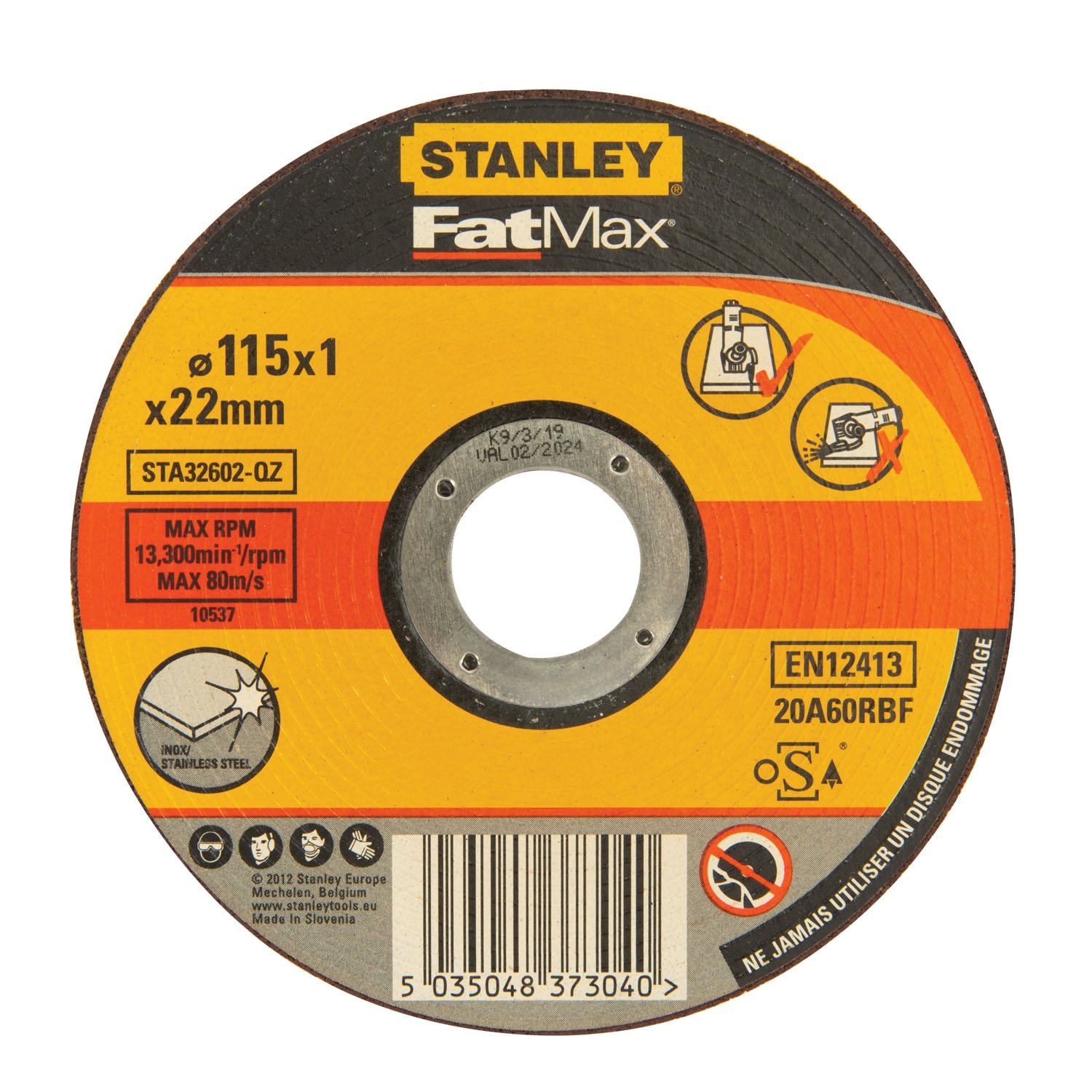 Disc Abraziv Fatmax, Inox, 115 x 22.2 x 1 mm  Stanley STA32602-QZ