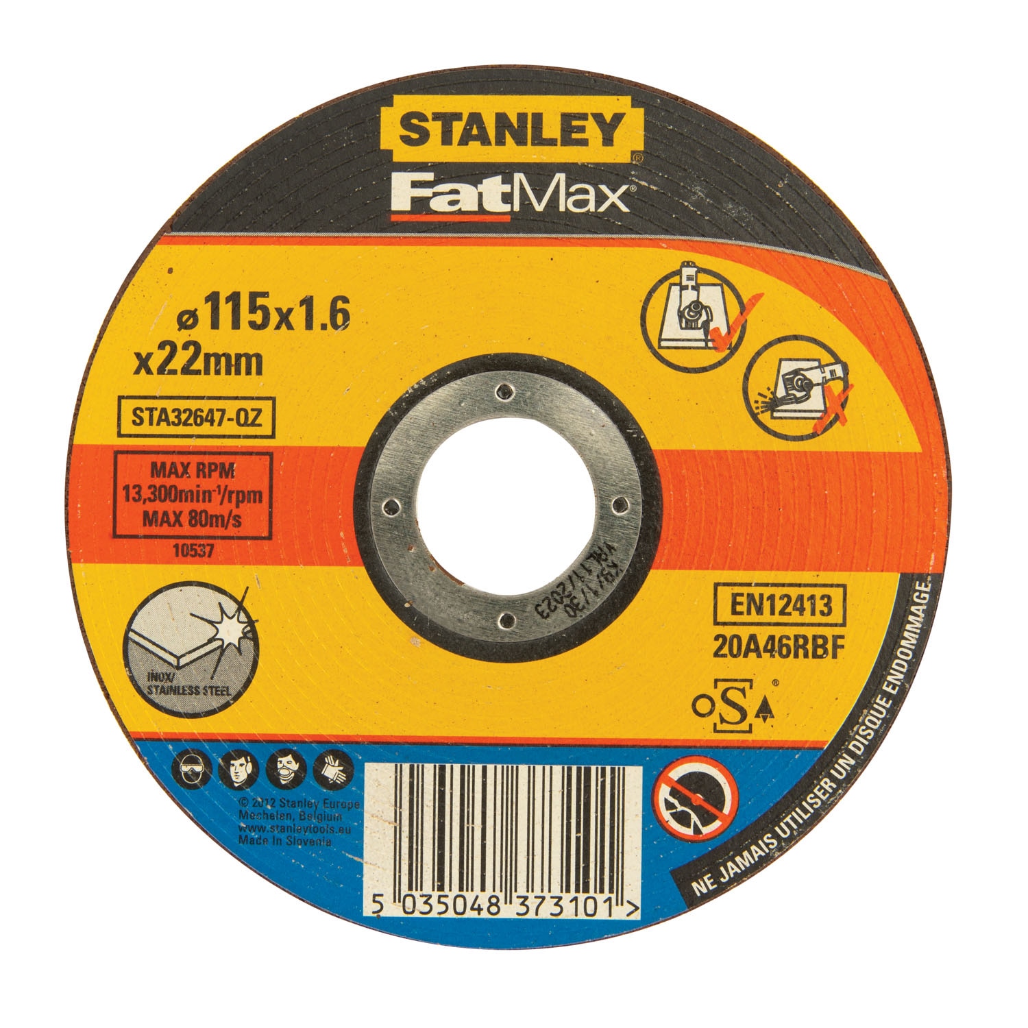 Disc Abraziv Fatmax, Inox, 115 x 22.2 x 1.6 mm  Stanley STA32647-QZ